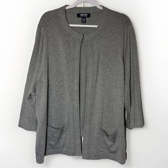 LANDS' END Outfitters Cardigan Women's 3X Open Front Sweater Gray Cotton Modal - Picture 1 of 12
